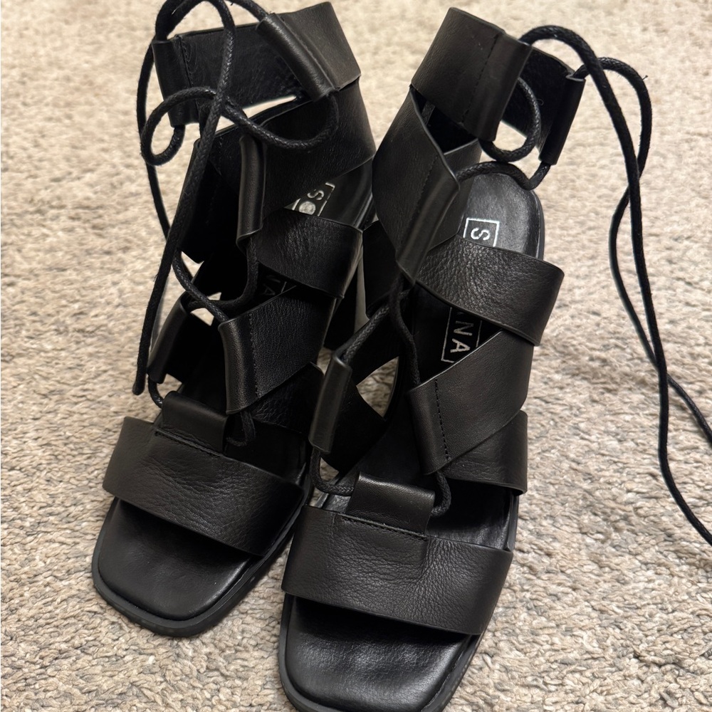 Sol Sana Black Lace-Up Sandals